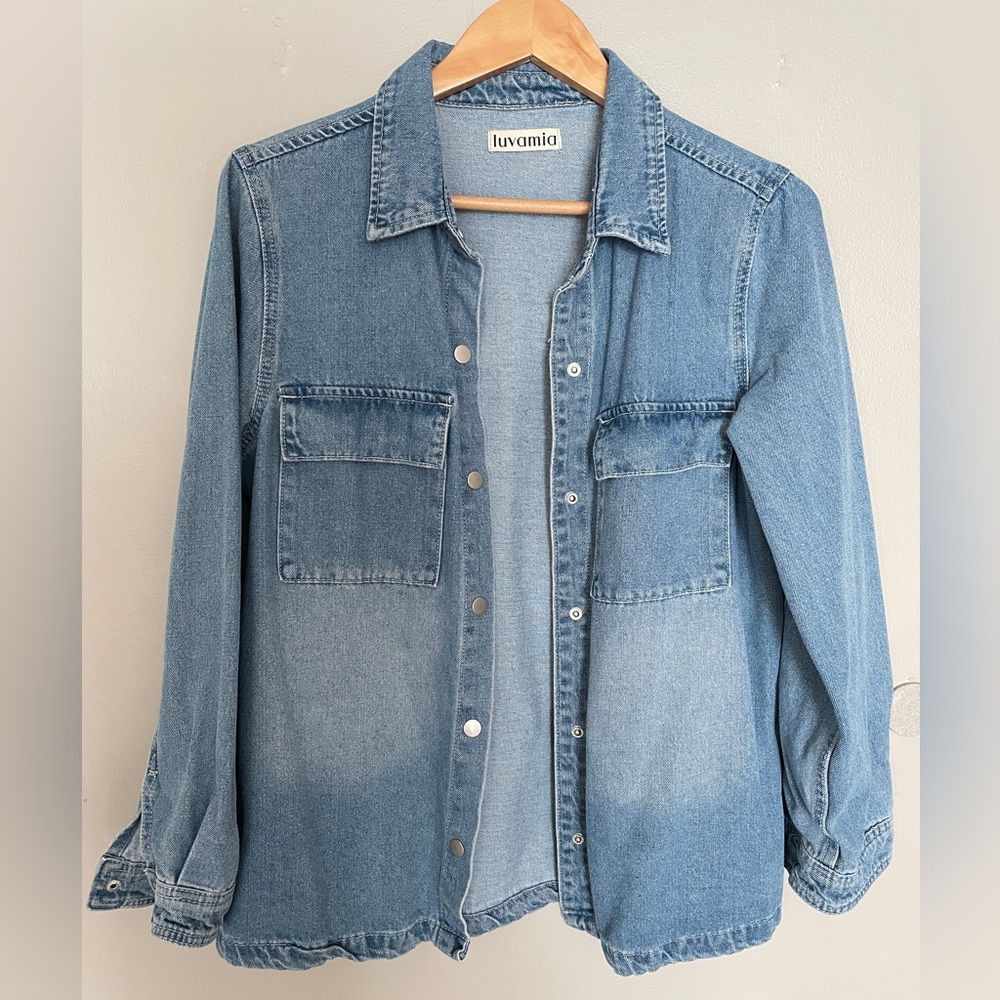 Luvamia Blue Denim Shacket – Size M | Women’s Jean Shirt Jacket | 100% Cotton